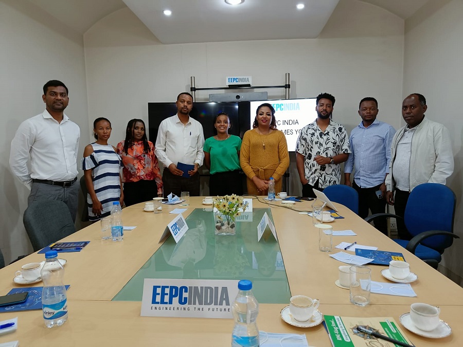 Delegates from Ethiopia visited EEPC India (SRO), Hyderabad Office. The delegation led By Dr. Yared Teshome Geneti, Oromai President Office Advisor in Special Economic Zone, And Family Prosperity, Addis Ababa, Ethiopia. Mr V C Ravish, Senior Assistant Director, EEPC India (SRO), Hyderabad also seen (far left).